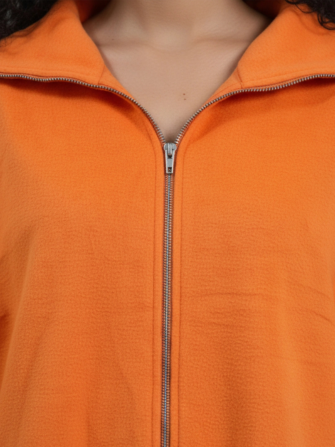 Orange front zipper poncho jacket