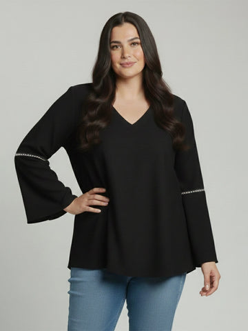 Black rayon V-neck top