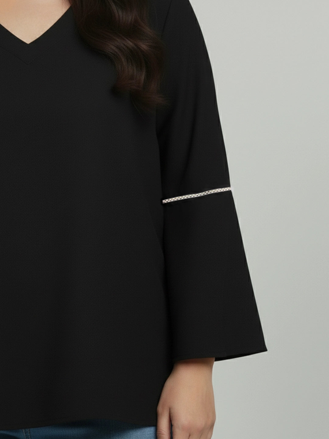 Black rayon V-neck top