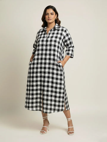 Black & white check shirt dress