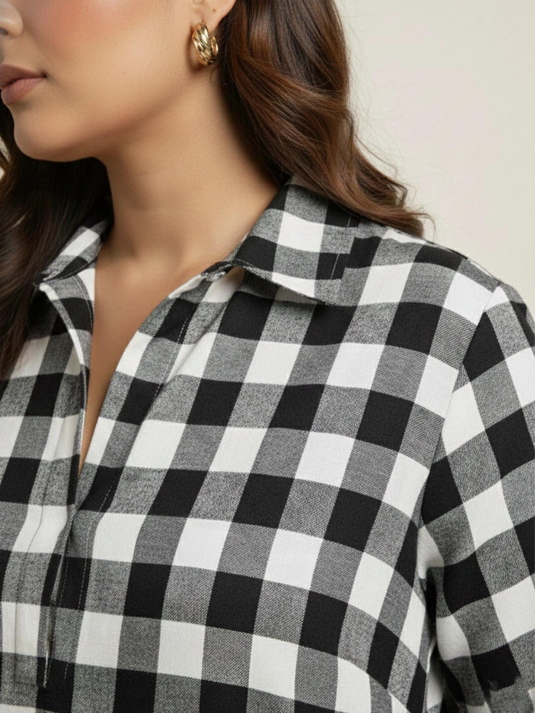 Black & white check shirt dress
