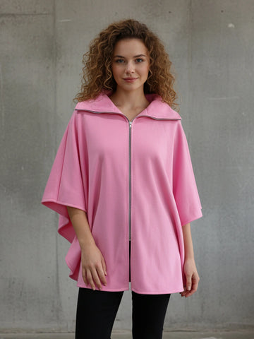 Pink front zipper poncho jacket