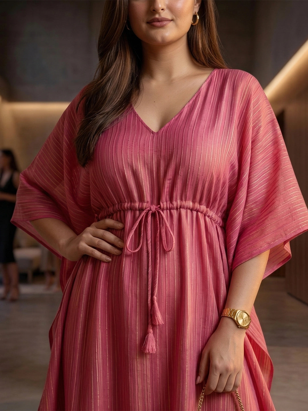 Magenta gold zari long kaftan