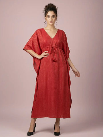 Red gold zari long kaftan