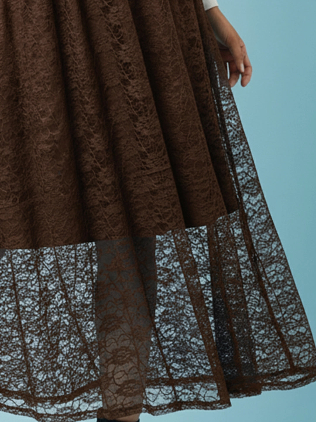 Brown floral net long skirt