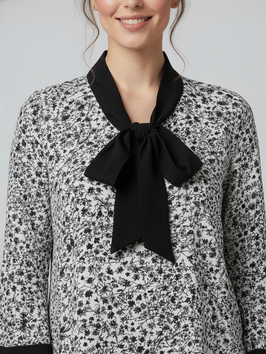 White & black floral bow top