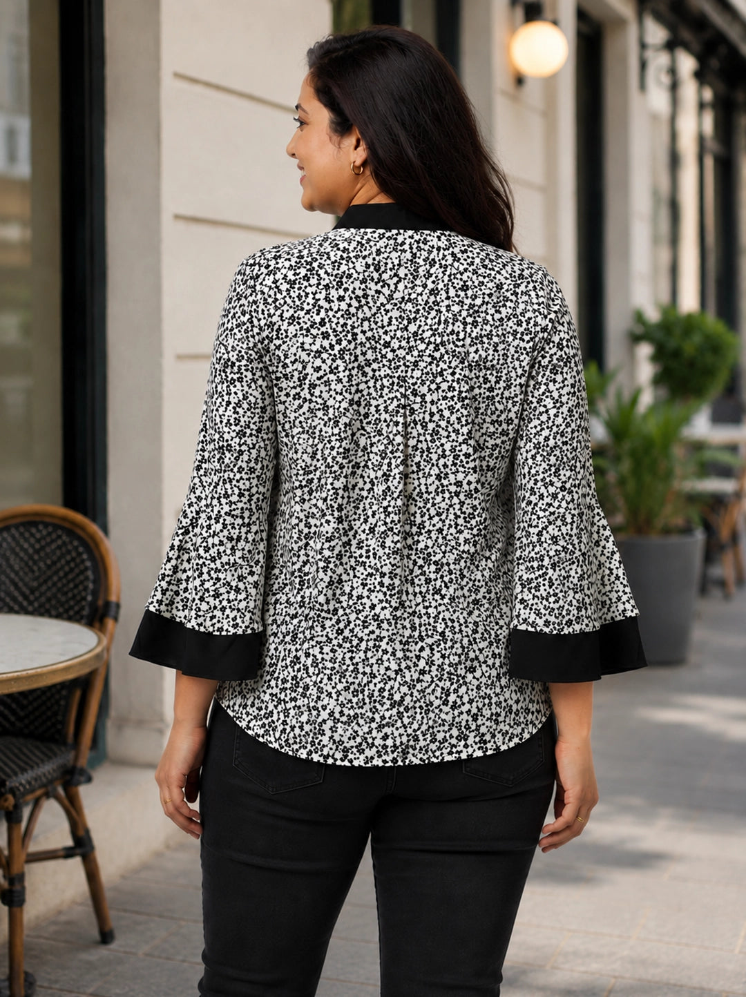 white crepe top — close-up detail