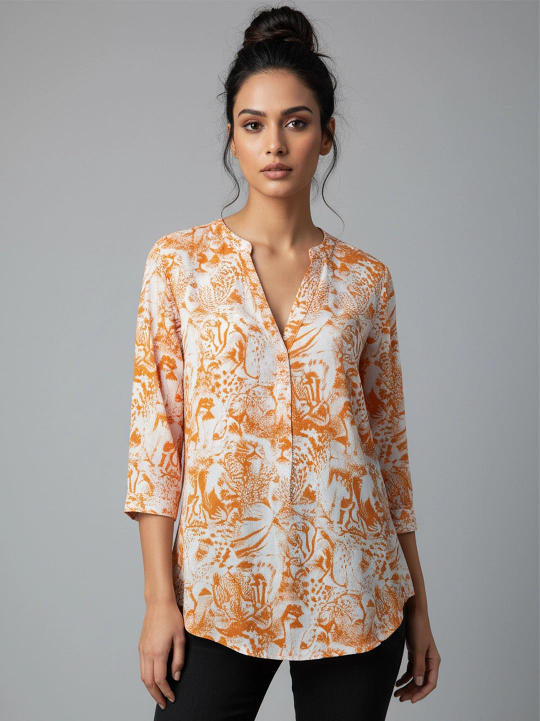 Tiger print mandarin collar shirt