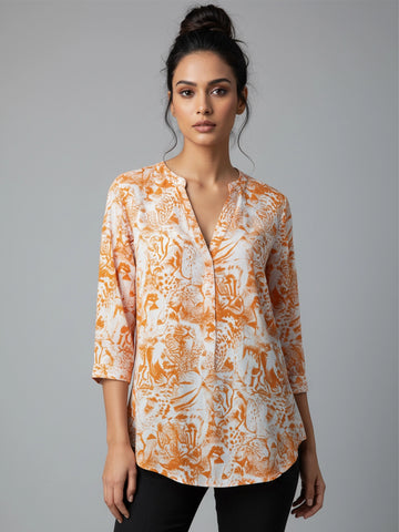 Tiger print mandarin collar shirt