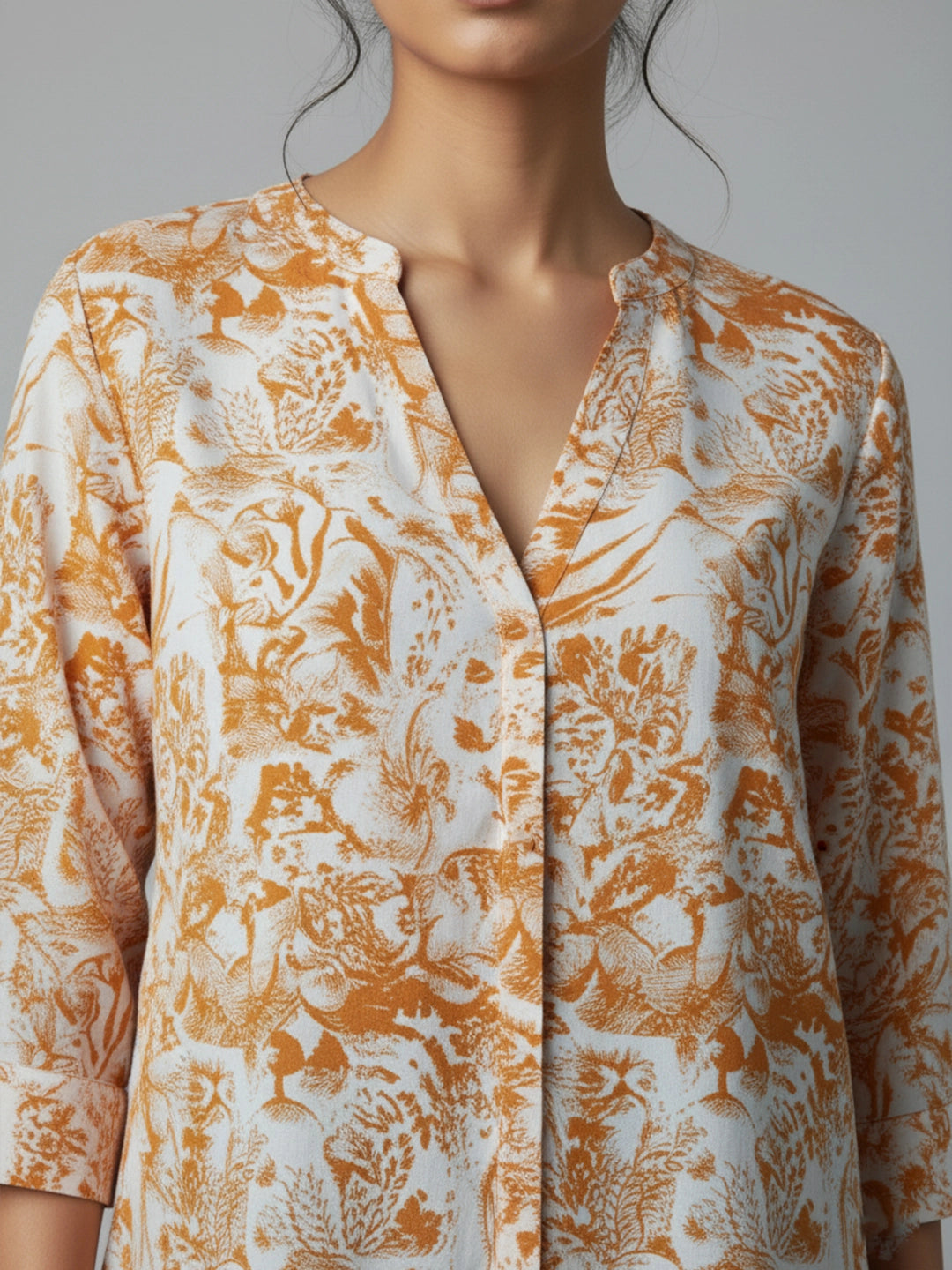 Tiger print mandarin collar shirt
