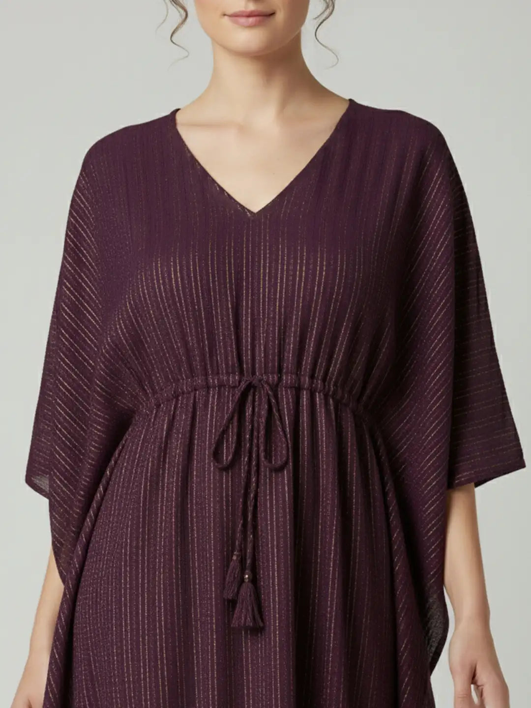 Burgundy gold lurex long kaftan