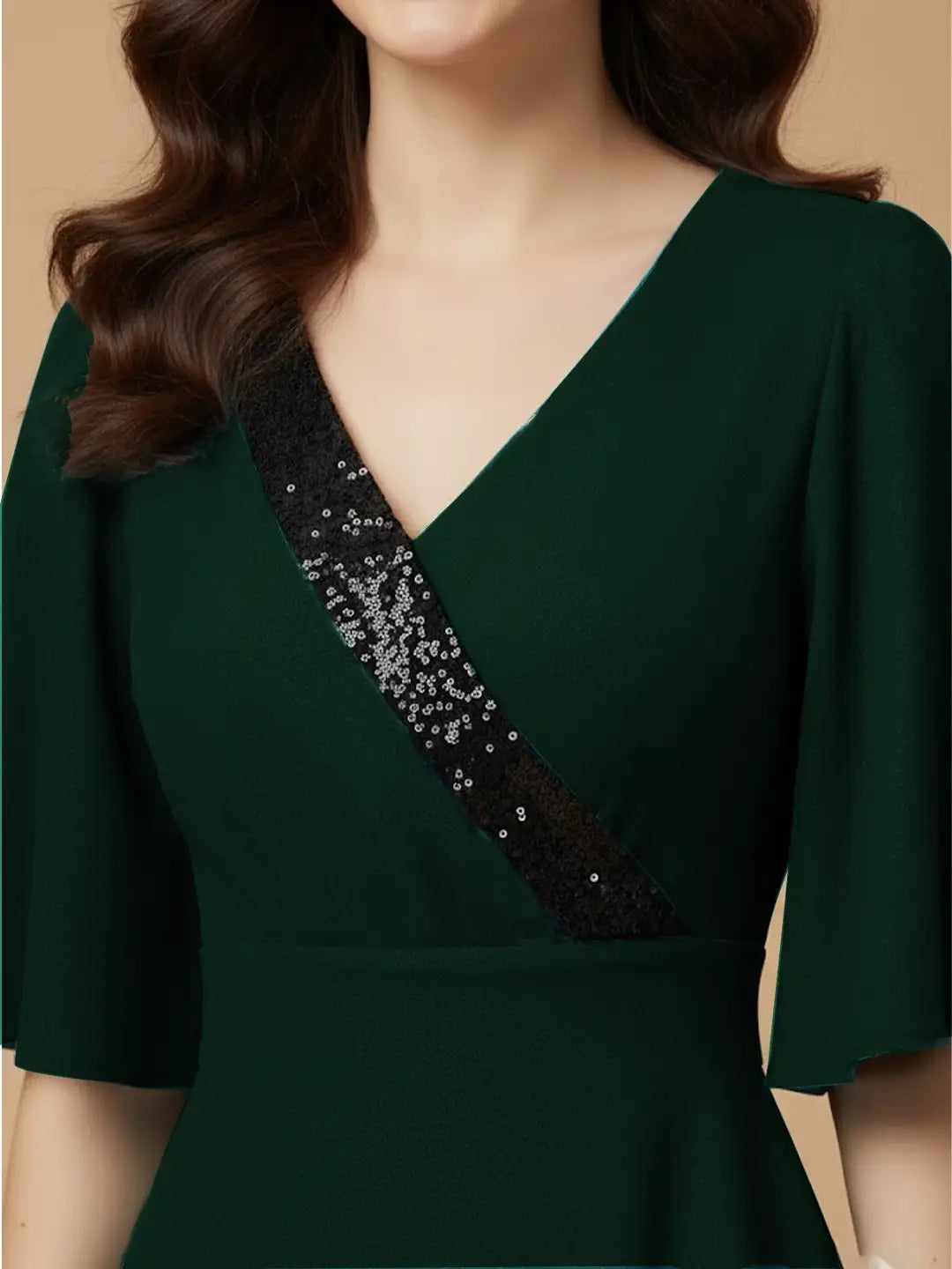 Bottle Green  party  dress with sequins embelishment