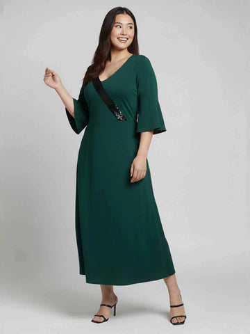 Bottle Green  party  dress with sequins embelishment