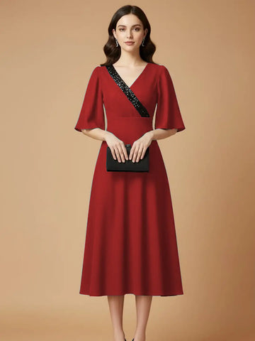 Red party  dress with sequins embelishment