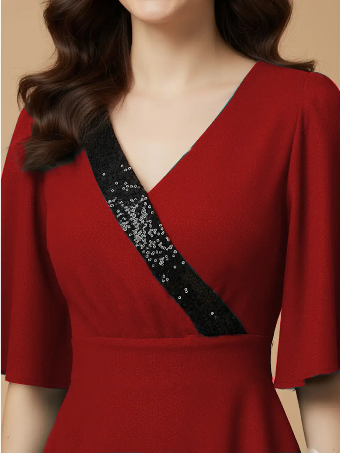 Red party  dress with sequins embelishment