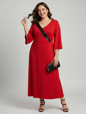 Red party dress with sequins embelishment