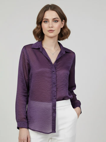 Purple organza party shirt with cuff sleeves