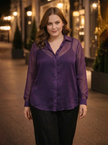 Purple organza party shirt with cuff sleeves