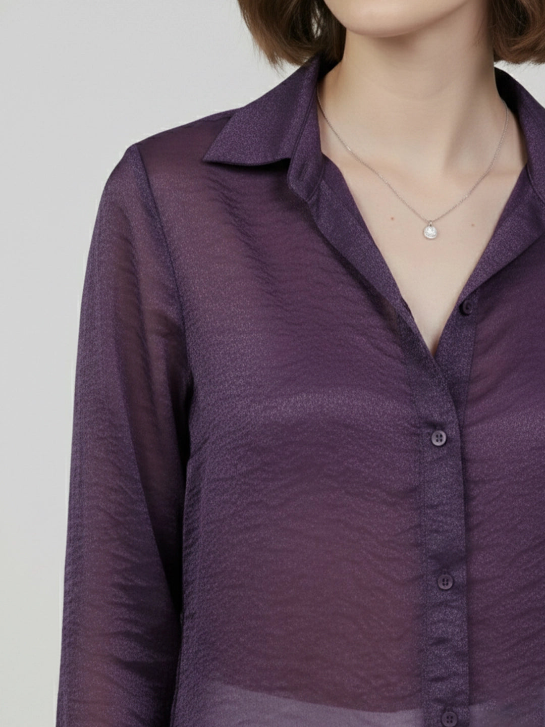 Purple organza party shirt with cuff sleeves