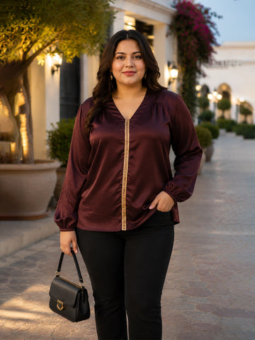 brown french crepe top for women in sizes XXS to 5XL