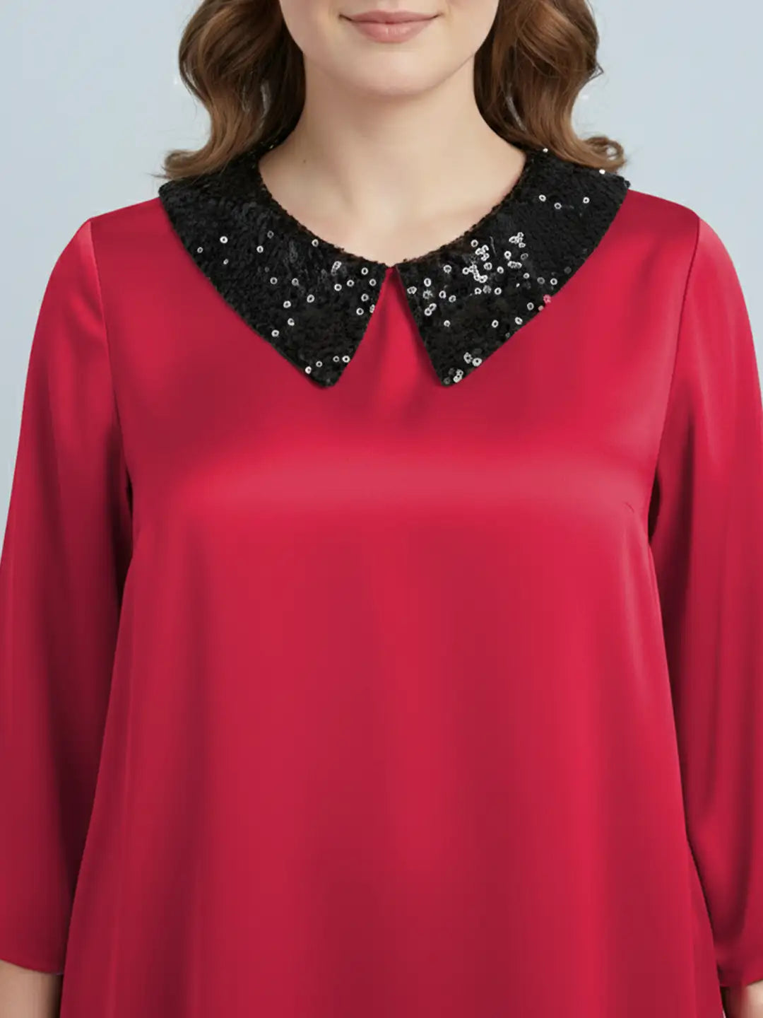 Ruby red satin sequin collar party top