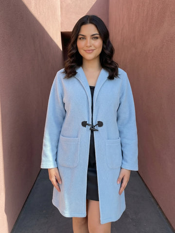 Powder blue longline sherpa fleece jacket