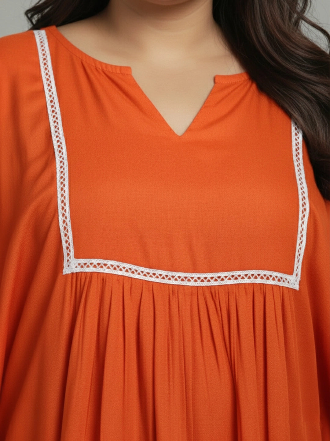 Orange rayon yoke kaftan night dress
