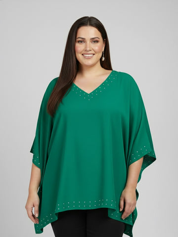Green kaftan with crystal embellished neckline