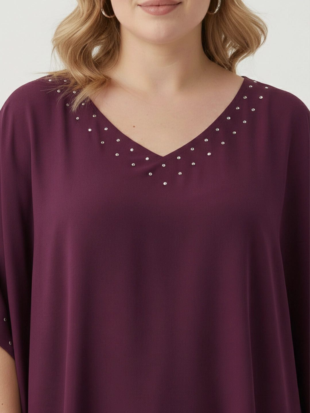 Wine kaftan with crystal embellished neckline