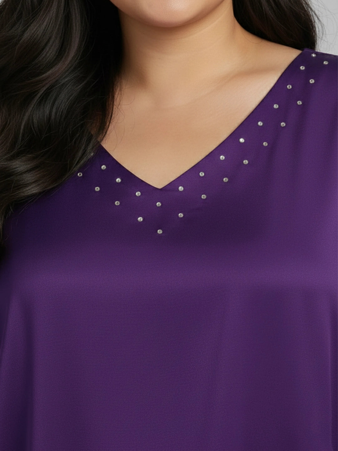 Purple kaftan with crystal embellished neckline