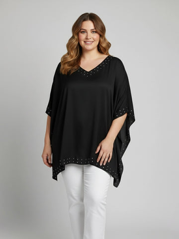 Black kaftan with crystal embellished neckline