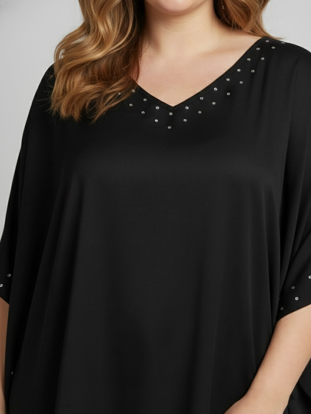 Black kaftan with crystal embellished neckline