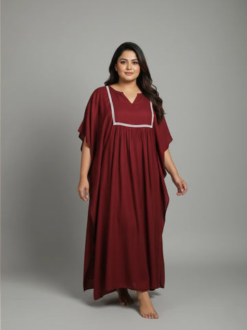 Maroon rayon kaftan night dress