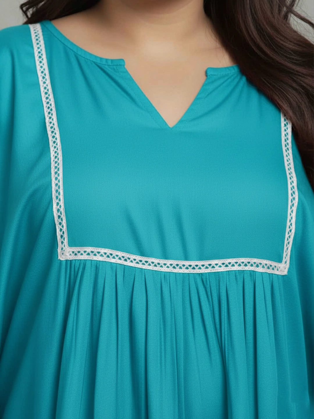 Turquoise rayon yoke kaftan night dress
