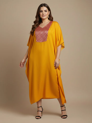 Brocade yoke silk kaftan