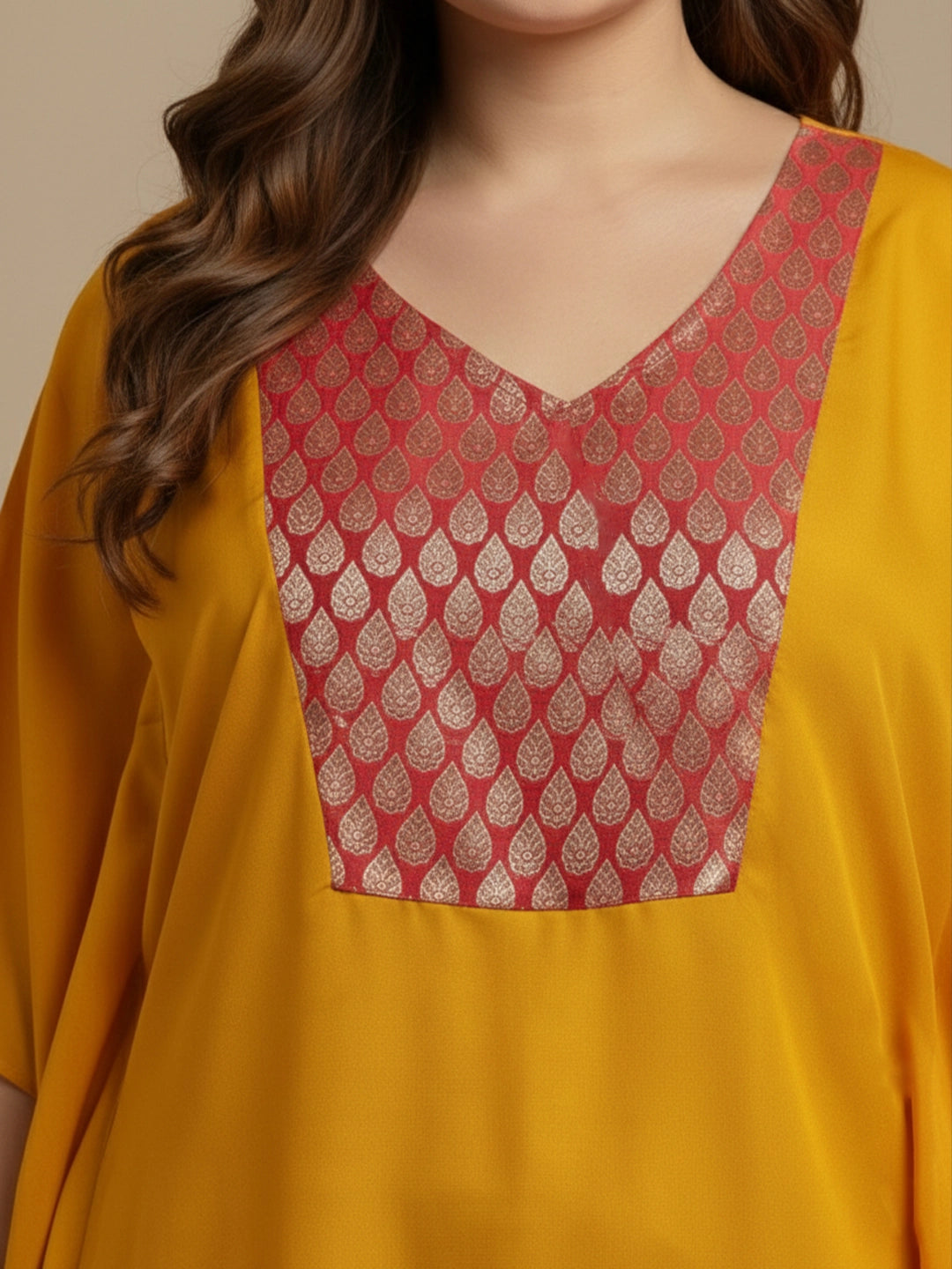 Brocade yoke silk kaftan