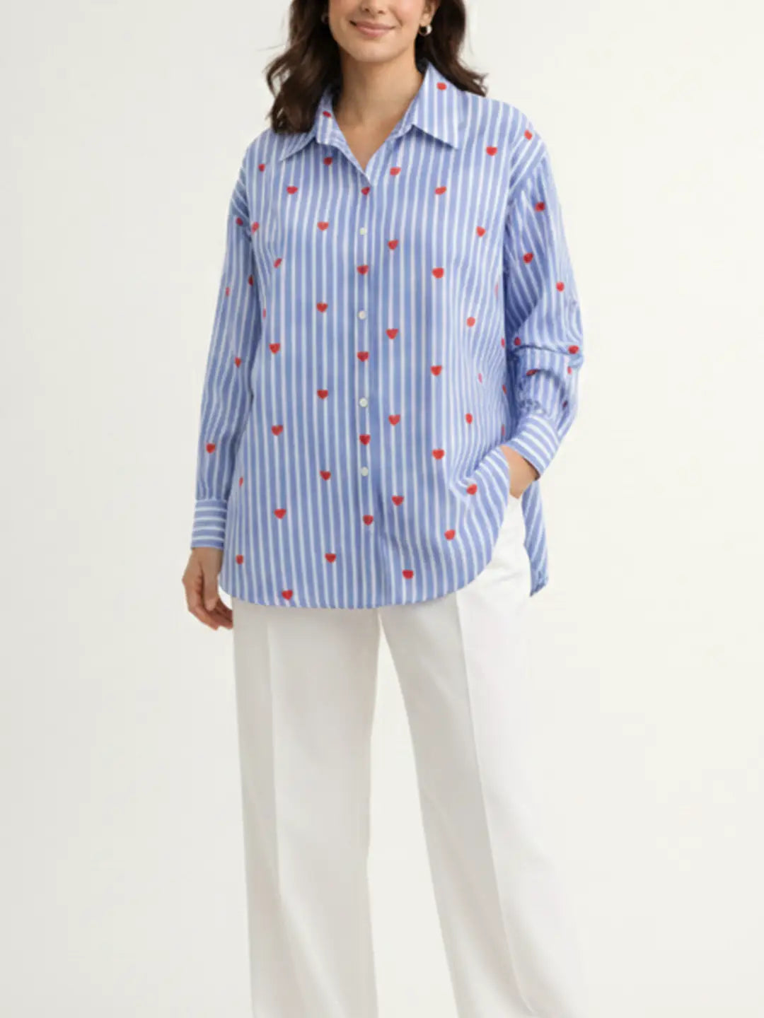 Blue stripe Heart printed shirt