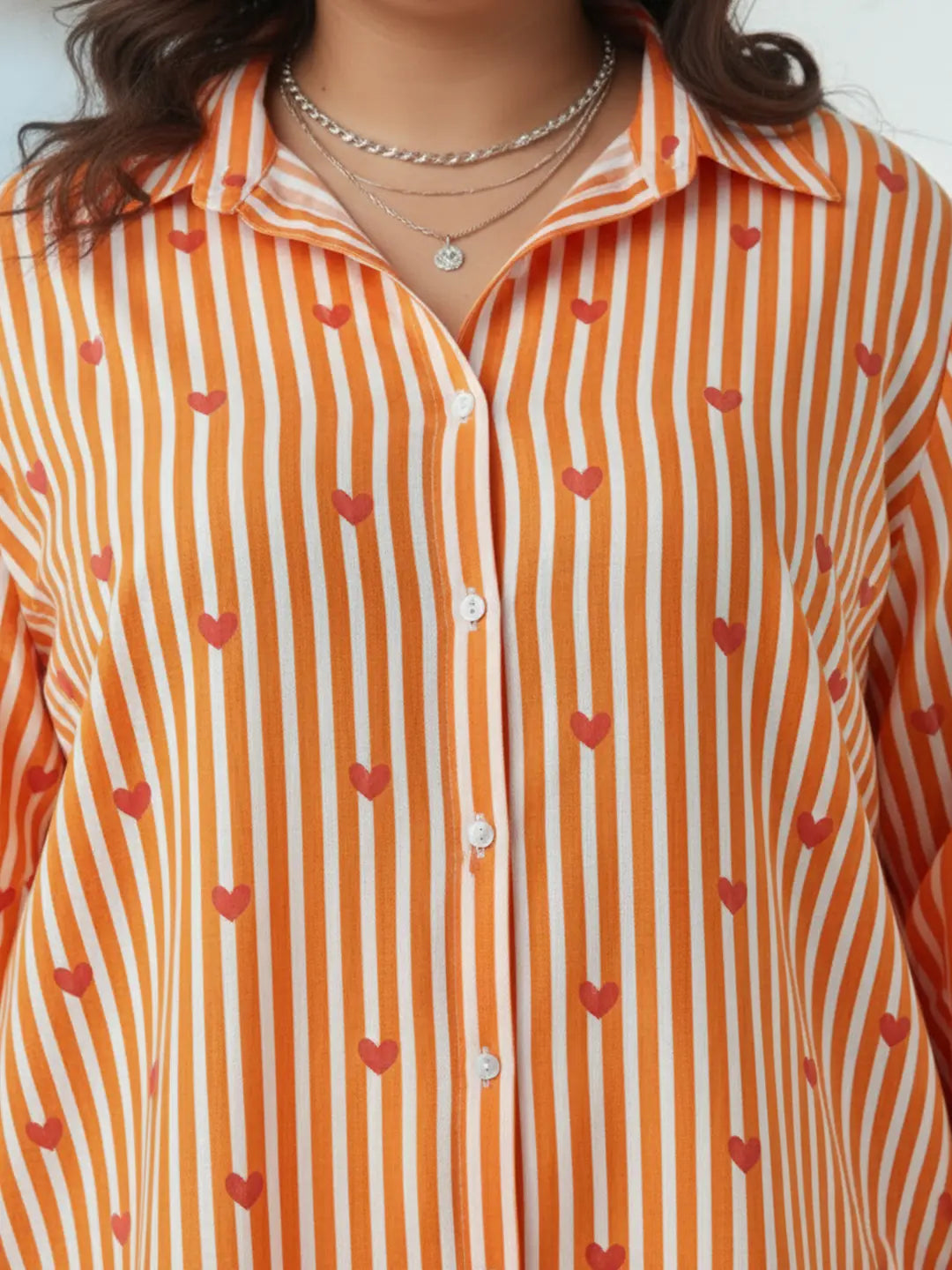 Orange stripe Heart printed shirt