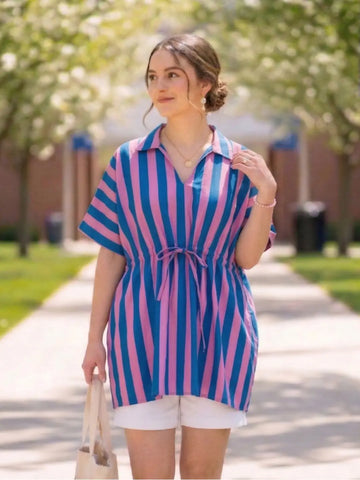 Drawstring waist printed cotton top