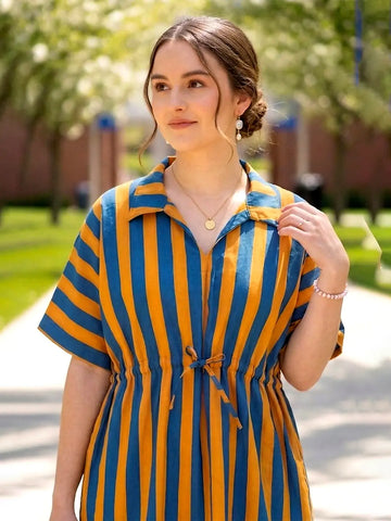 orange stripe cotton top for women in sizes XXS to 5XL