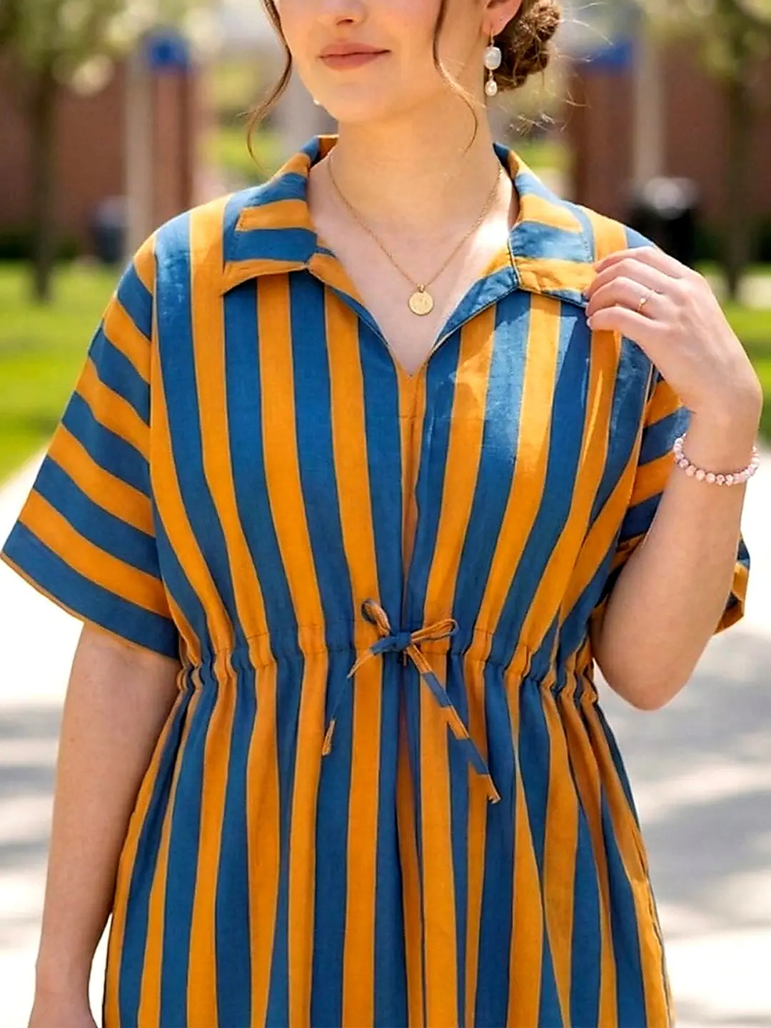 Drawstring waist printed cotton top