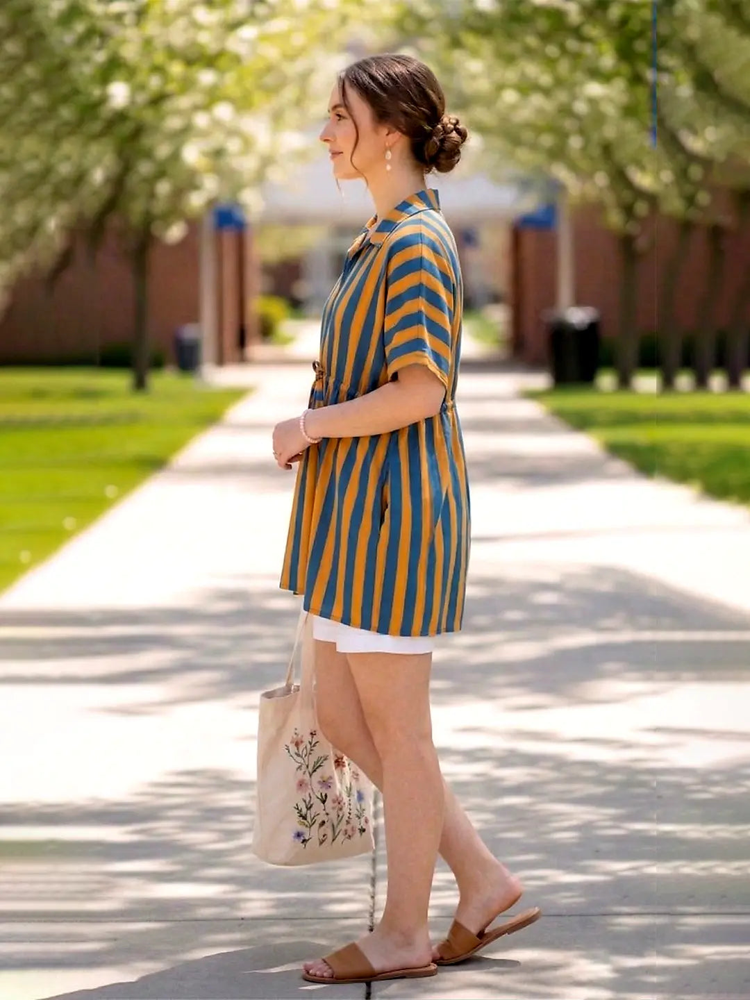 orange stripe cotton top — back view