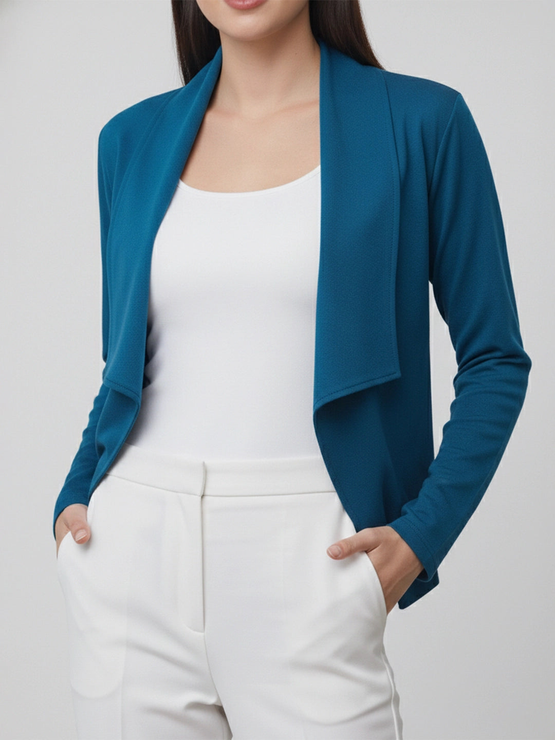 Shawl collar teal shrug