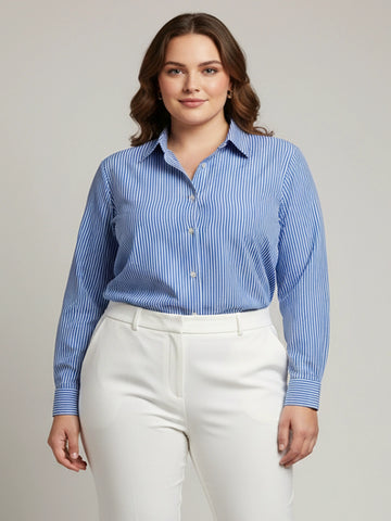 Blue & white stripe shirt with cuff sleeves