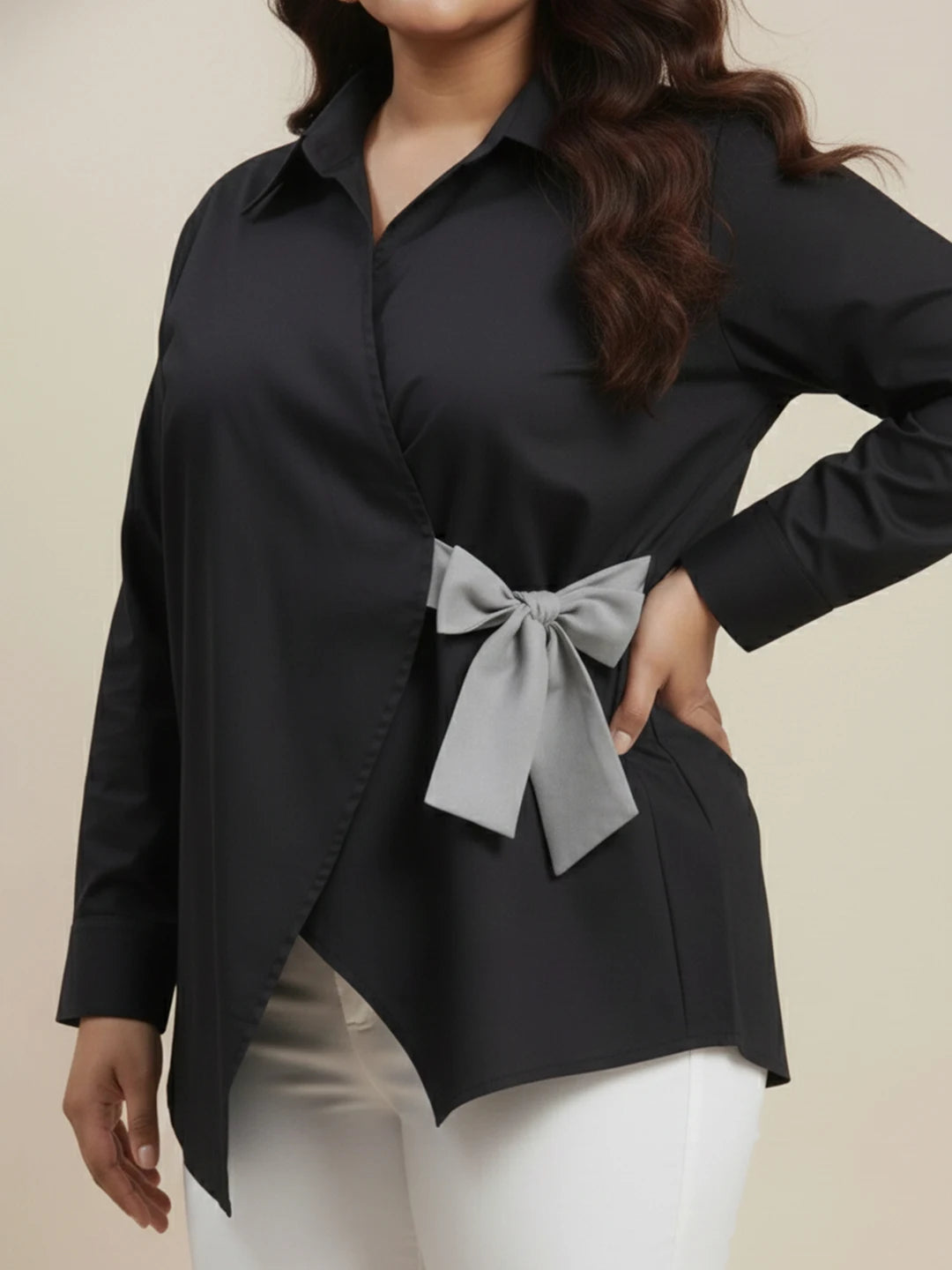 Black poplin wrap around shirt