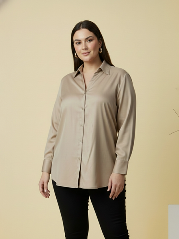 Beige rayon shirt with cuff sleeves