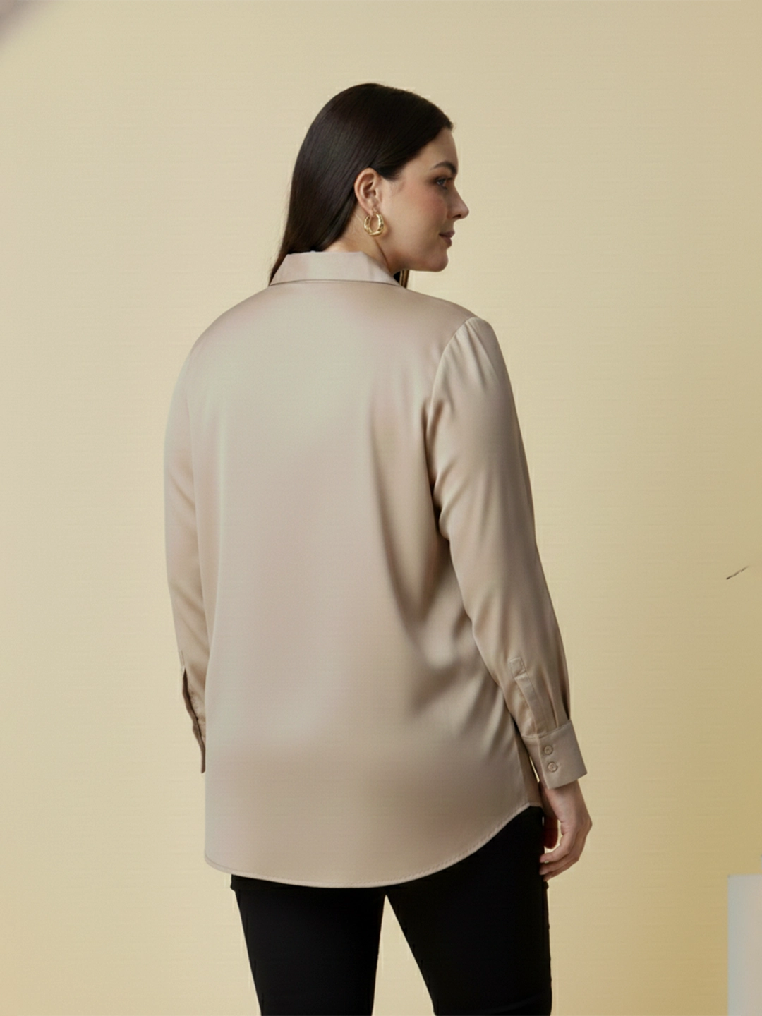 Beige rayon shirt with cuff sleeves