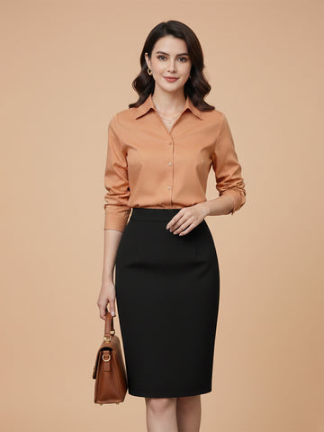Peach poplin shirt with cuff sleeves