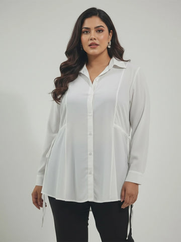 Drawstring white crepe shirt