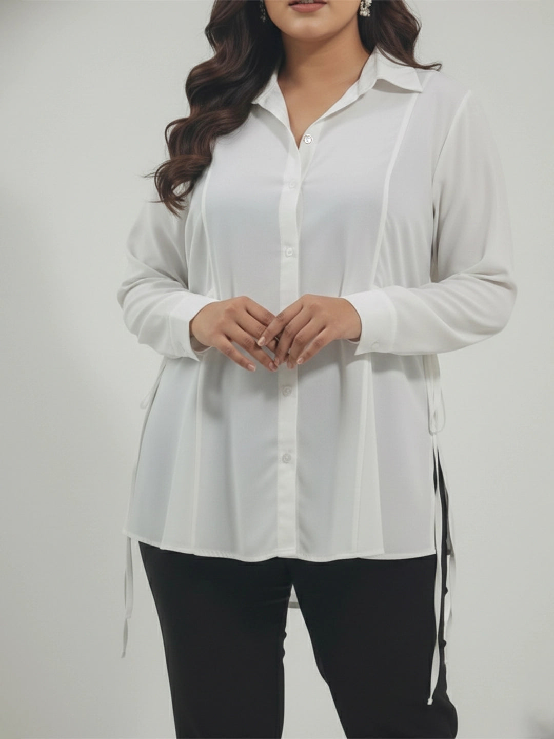 Drawstring white crepe shirt